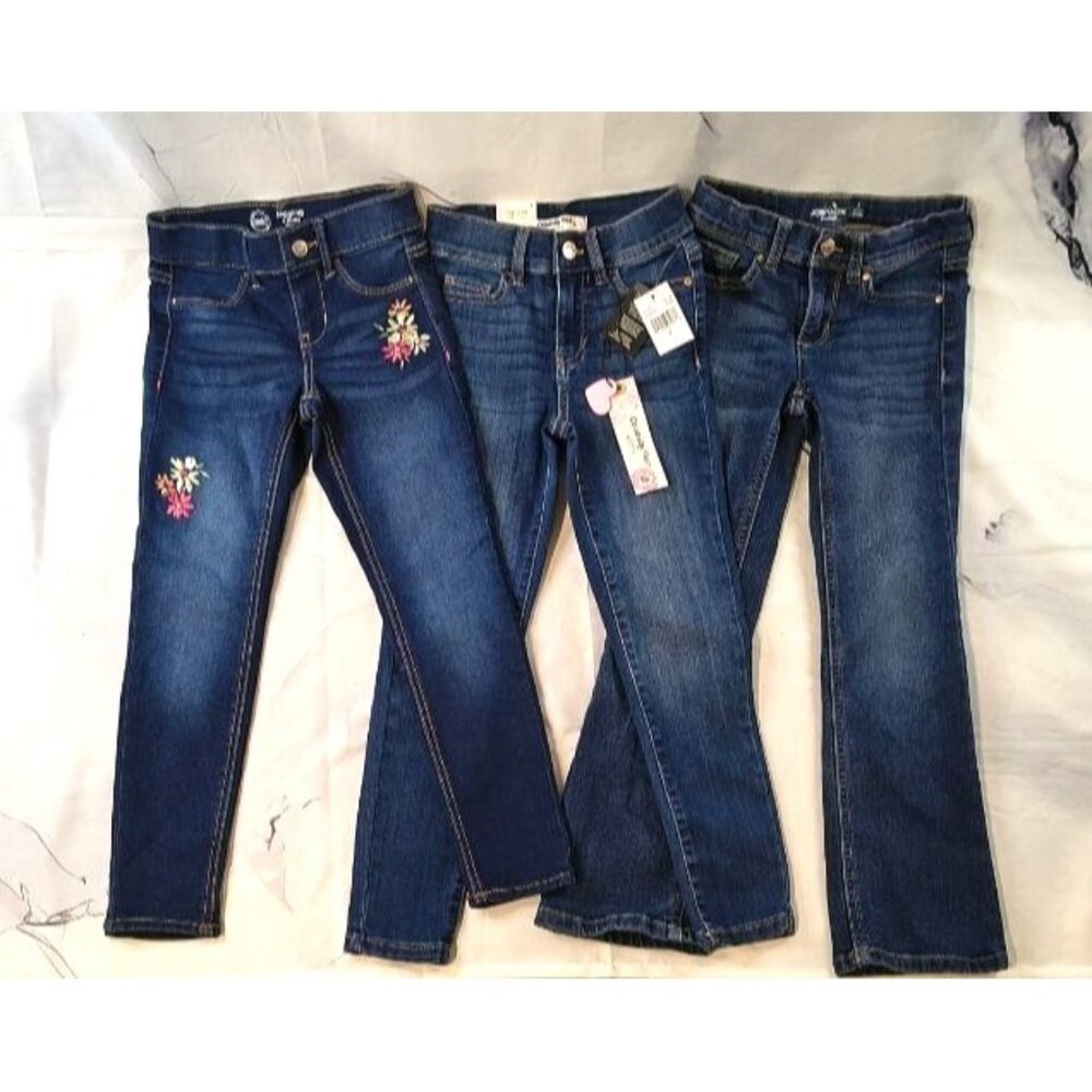 Girls 3 Piece Jeans Lot Cute 6-7 Skinny Bootcut and Embroidered Jeans Bundle SM